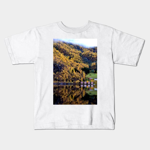 Autumn Trees Flam Aurlandsfjord Norway Kids T-Shirt by Andy Evans Photos